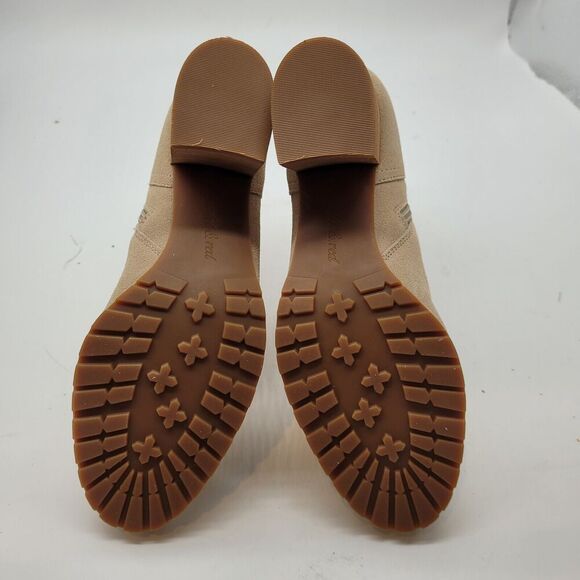 New Beige Leather ankle Boots Violet & Red Loaded Stacked Heel Neutral Size 8.5 - Picture 7 of 9